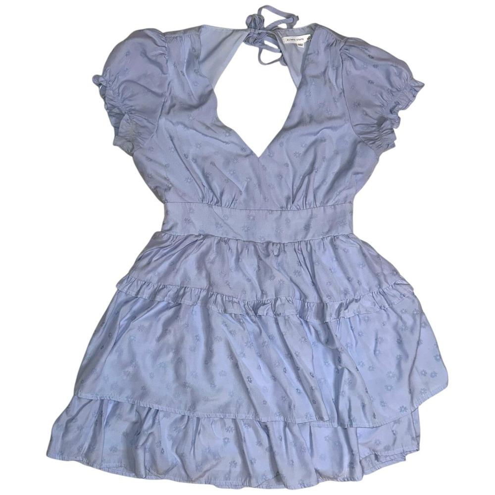 Altar'd State Tie Back Mini Dress FD2011H Women's Size Large Periwinkle Blue HTF